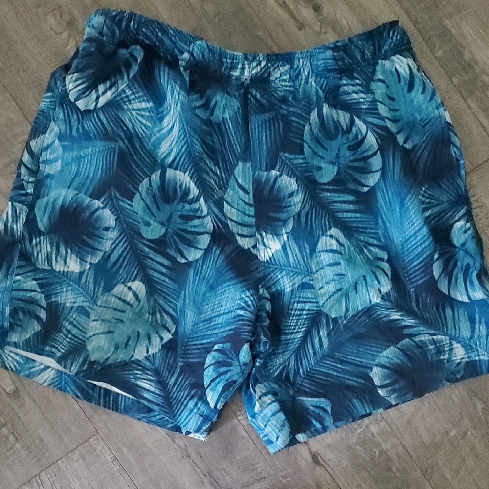 Men's Blue Tropical Print Athletic Swim Shorts